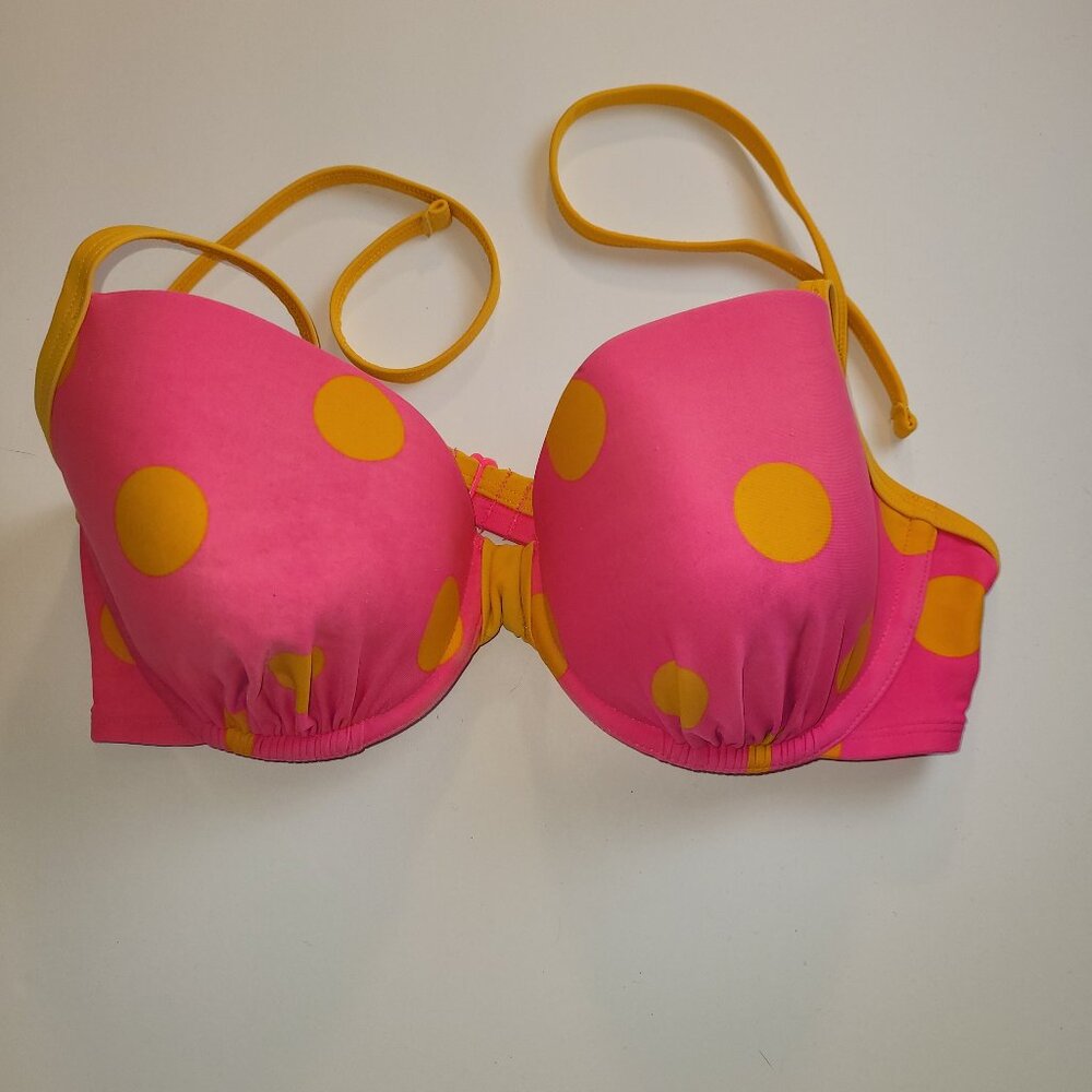 aerie Blakey Hot Pink & Orange Padded Polka Dot Bikini top 36D
